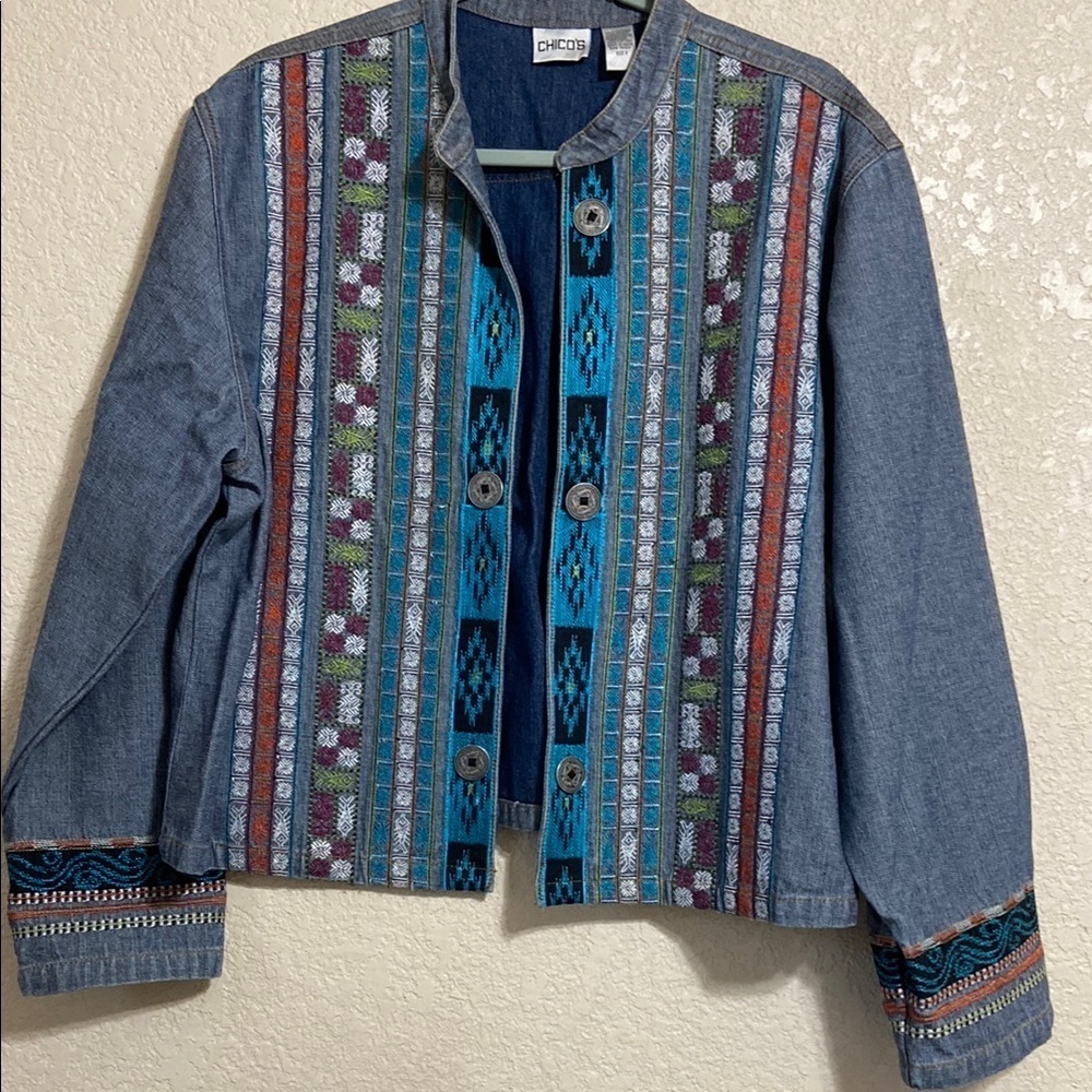 Chicos Embroidered Denim Jacket